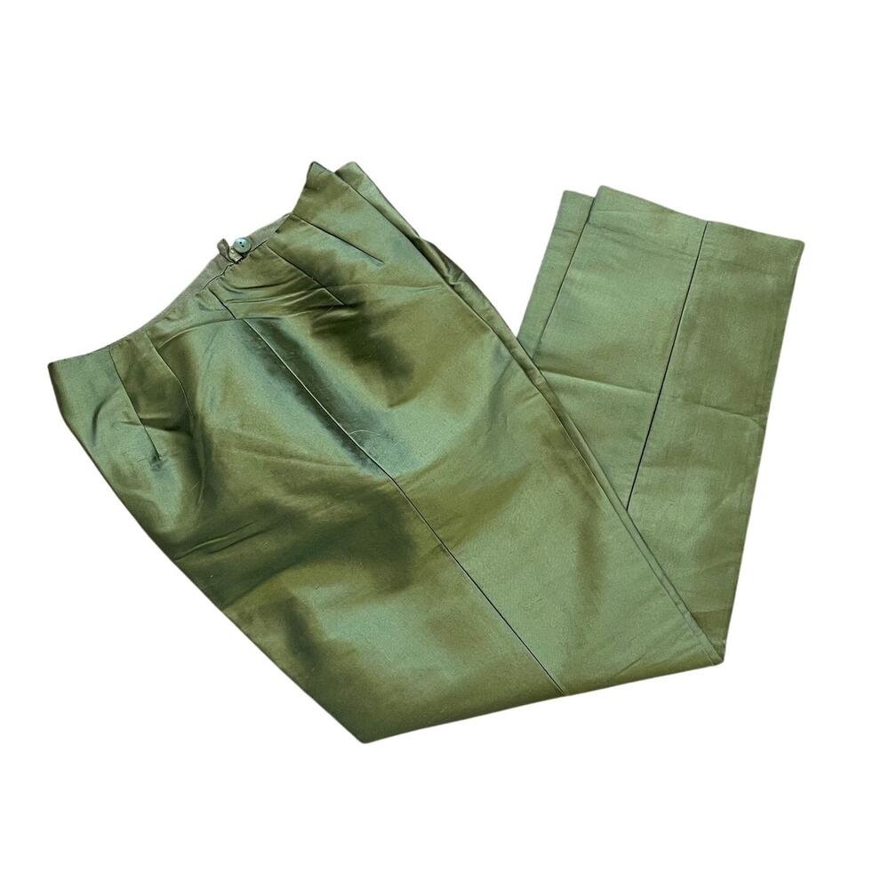 Vintage Talbots Moss Green Silk Shantung Ankle Pants, Size 8 Petite - Picture 4 of 9